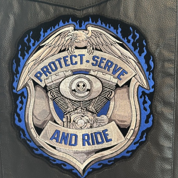 Black Leather Motorcycle Biker Vest Law Enforcement Police Shield Patch 44 - Picture 5 of 15